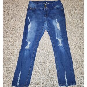 FIL Jeans Distressed High Waist Jeans | Ripped Blue Denim | Size 16